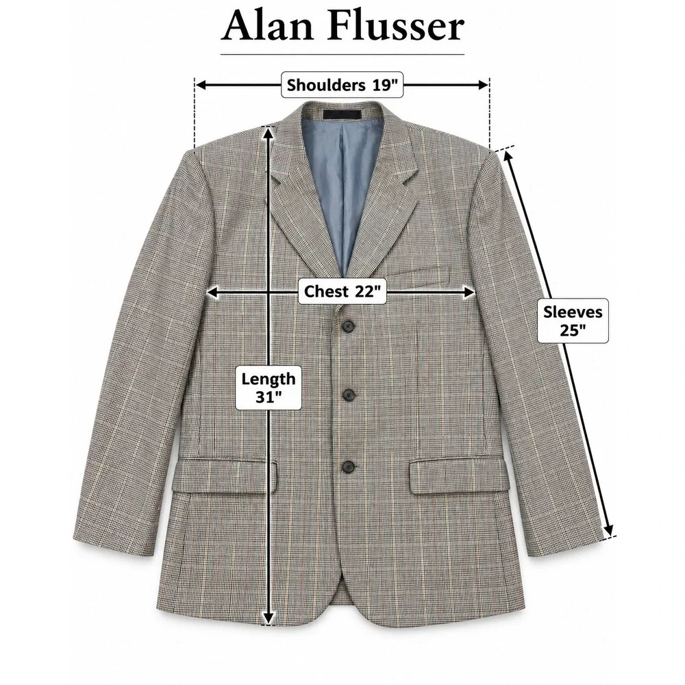 Alan Flusser Blazer Gray Glen Check Silk Wool 3-Button Sport Coat 44R
